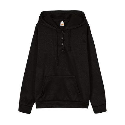 Women's hooded sweatshirt with button details and practical kangaroo pocket NOVAE