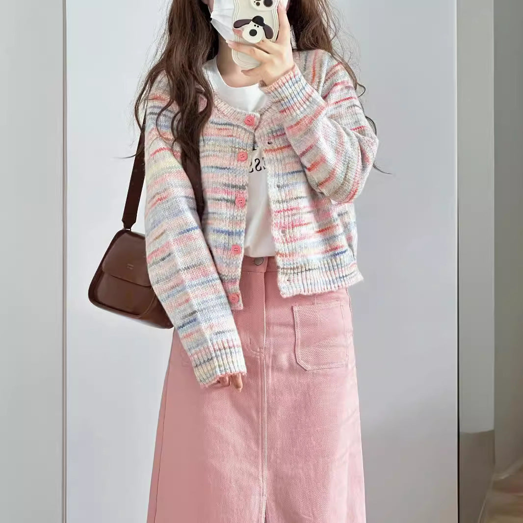 Women's cardigan with colorful pattern and delicate buttons NOVAE