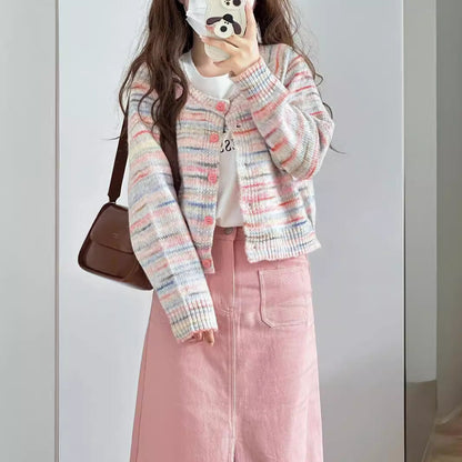 Women's cardigan with colorful pattern and delicate buttons NOVAE