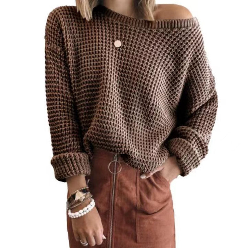 Women's knitted sweater in a casual oversized style with an off-the-shoulder design NOVAE