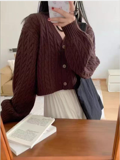 Women's cozy knit cardigan with V-neck and large buttons NOVAE