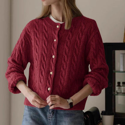 Women's cardigan with cable knit pattern and elegant button details NOVAE