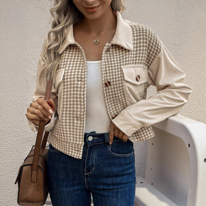 Women's fashionable plaid jacket with pockets NOVAE