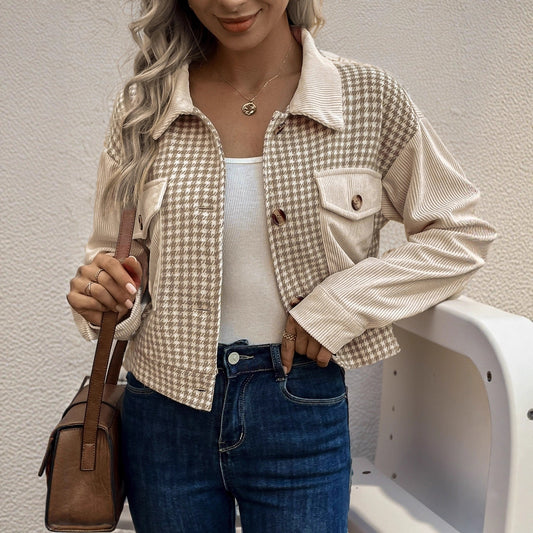 Women's fashionable plaid jacket with pockets NOVAE