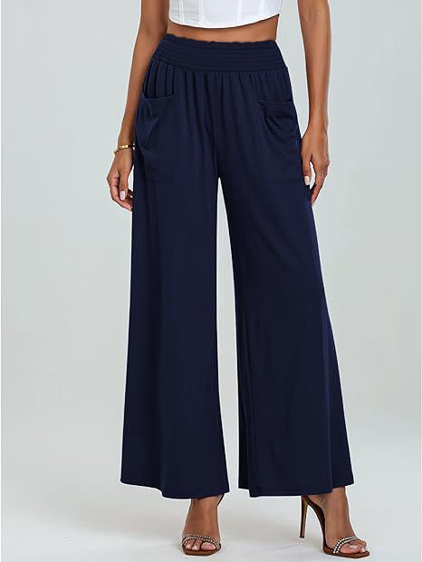 Women's wide-leg palazzo trousers with elasticated waistband and practical pockets NOVAE