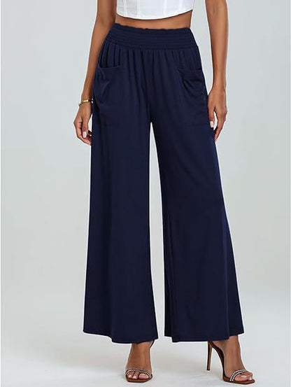 Women's wide-leg palazzo trousers with elasticated waistband and practical pockets NOVAE