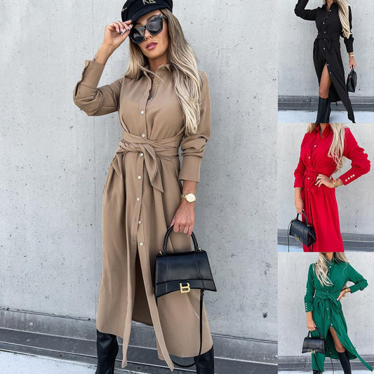 Women's shirt dress with waist belt and slit NOVAE