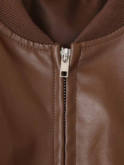 Women's leather bomber jacket with practical zip pockets and elastic waistband NOVAE