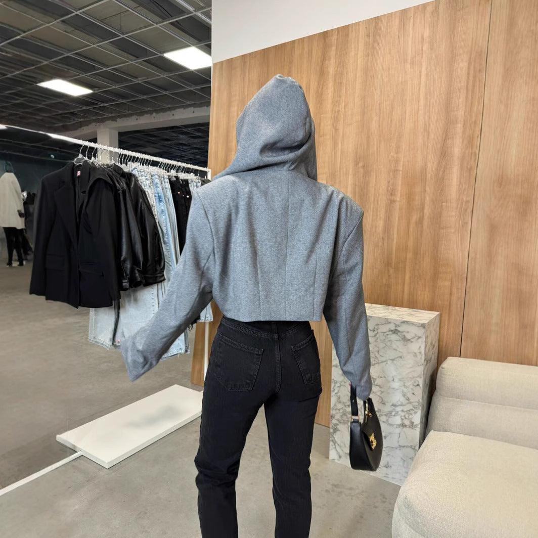 Women's Short Blazer Jacket with Oversized Cut and Elegant Button Details NOVAE