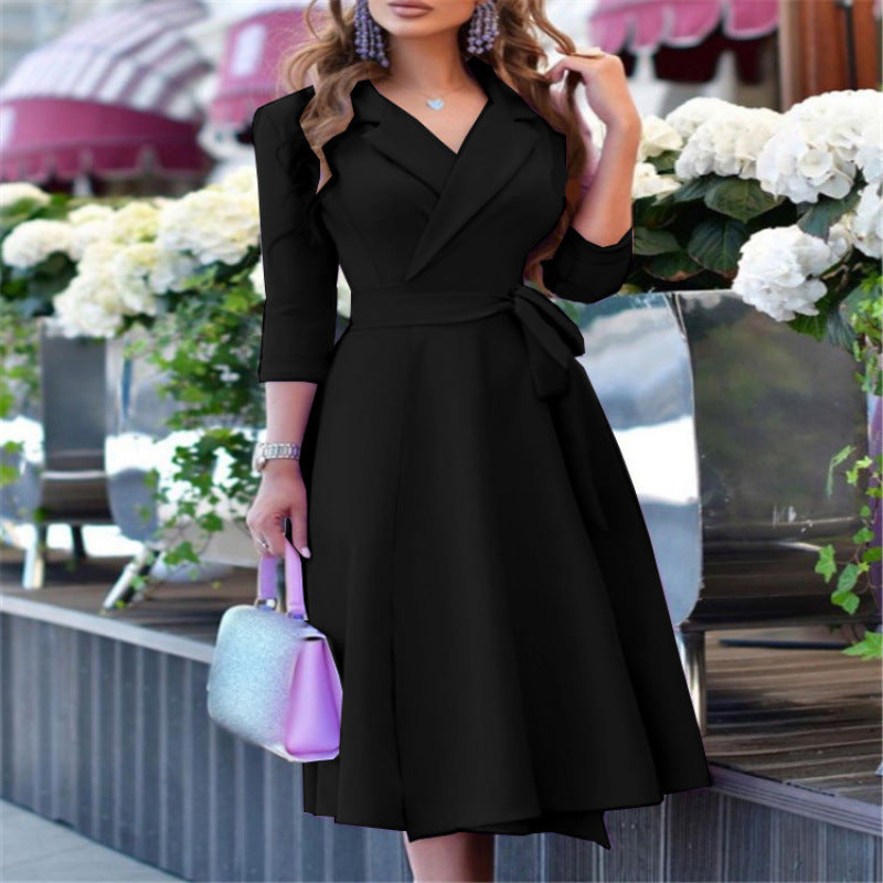 Women's wrap dress with floral design and elegant collar NOVAE