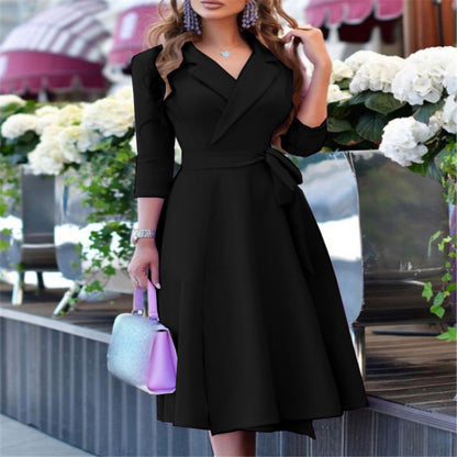 Women's wrap dress with floral design and elegant collar NOVAE