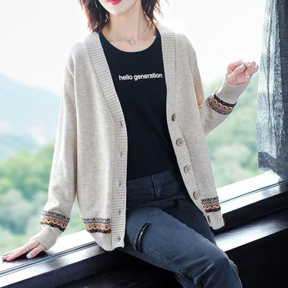 Women's cardigan with artistic embroidered details and button closure NOVAE