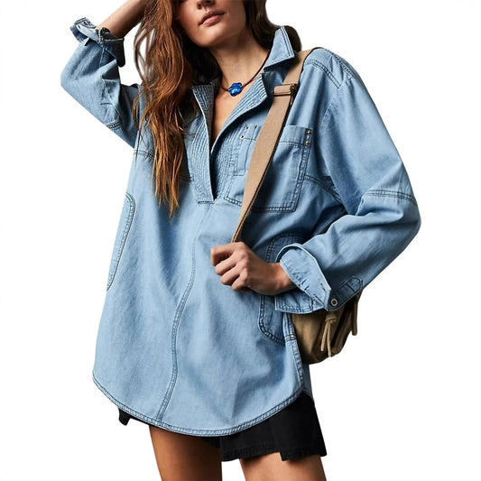 Women's denim shirt with detailed quilting and a relaxed fit NOVAE