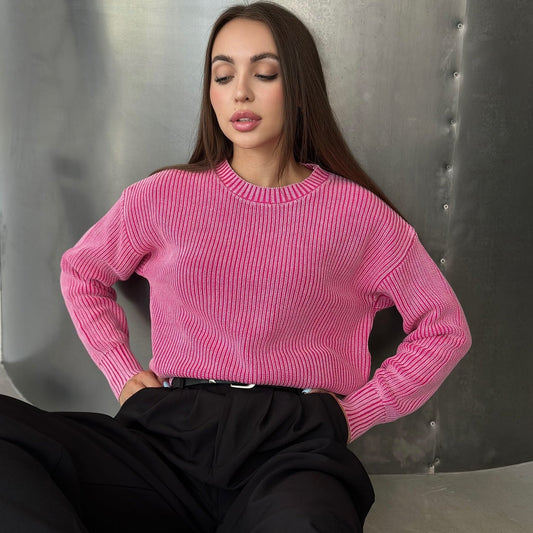 Women's chunky knit sweater with fashionable rib pattern NOVAE