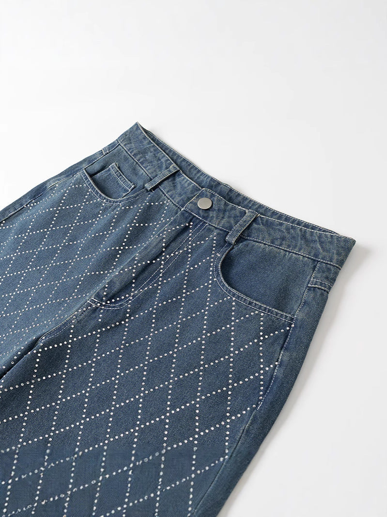 Women's high-waisted jeans in a modern check pattern NOVAE