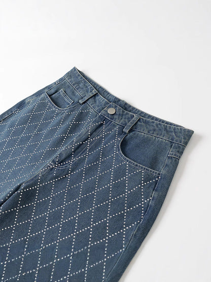 Women's high-waisted jeans in a modern check pattern NOVAE