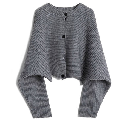 Women's fashionable knitted throw with button detail and structured design NOVAE