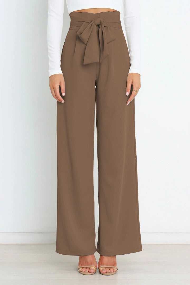 Women's wide-leg trousers with decorative tie belt NOVAE