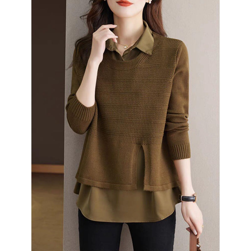 Women's knit sweater with layered design and harmonious texture NOVAE