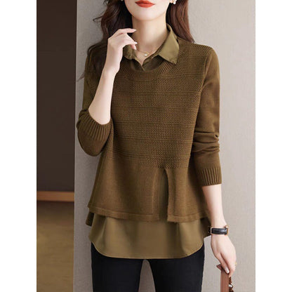 Women's knit sweater with layered design and harmonious texture NOVAE