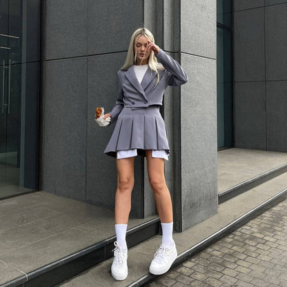 Women's blazer dress with a tailored cut and elegant pleats NOVAE