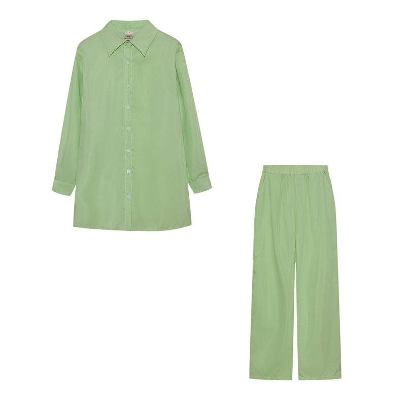 Women's Satin Pyjama Set with Long-Sleeved Blouse and Wide-Leg Trousers NOVAE