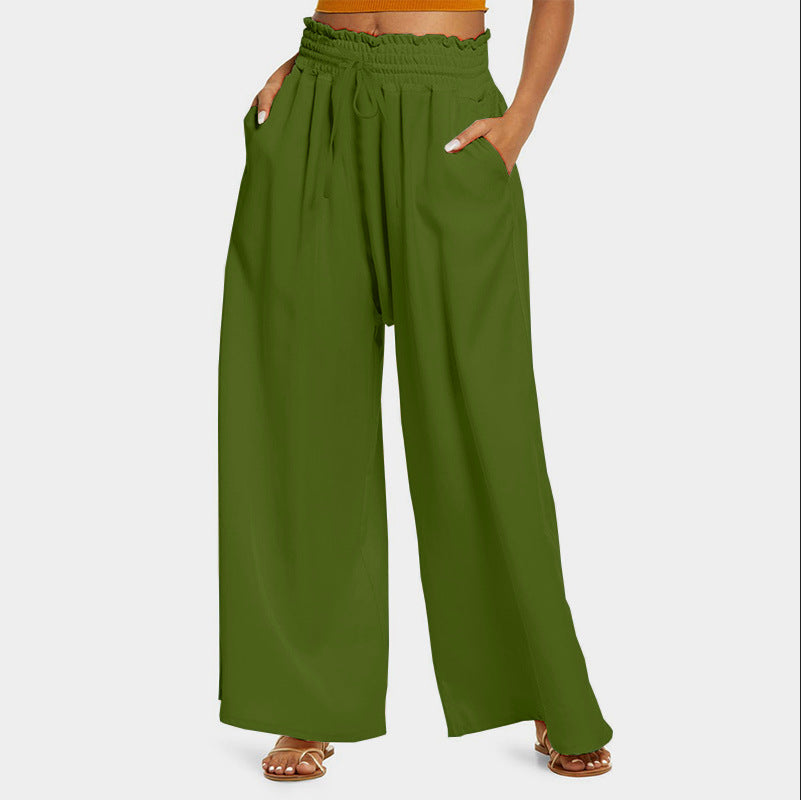 Women's wide-leg leisure trousers with elasticated waistband and practical pockets NOVAE