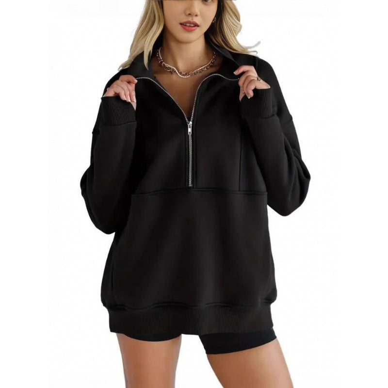 Women's sweatshirt with half zipper and oversized cut NOVAE