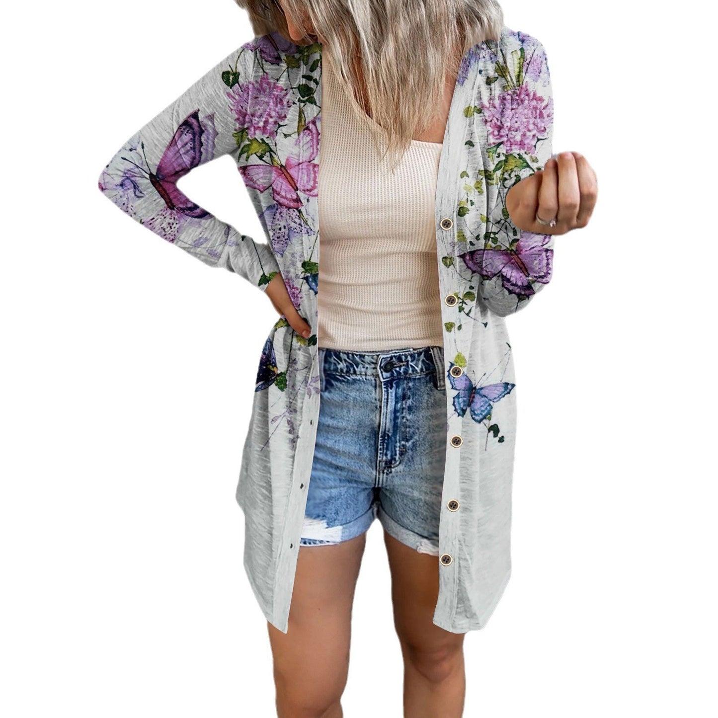 Women's longer blouse jacket with floral pattern NOVAE