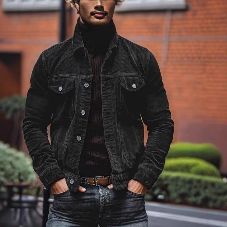 Men's corduroy jacket with classic cut and practical chest pockets NOVAE