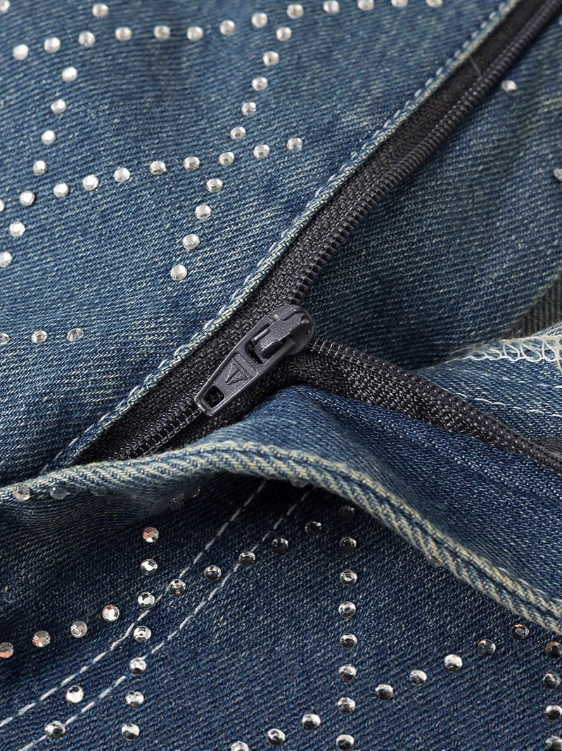 Women's high-waisted jeans in a modern check pattern NOVAE