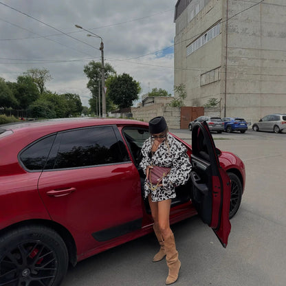 Women's classic blouse with decorative tie and fashionable spotted pattern NOVAE