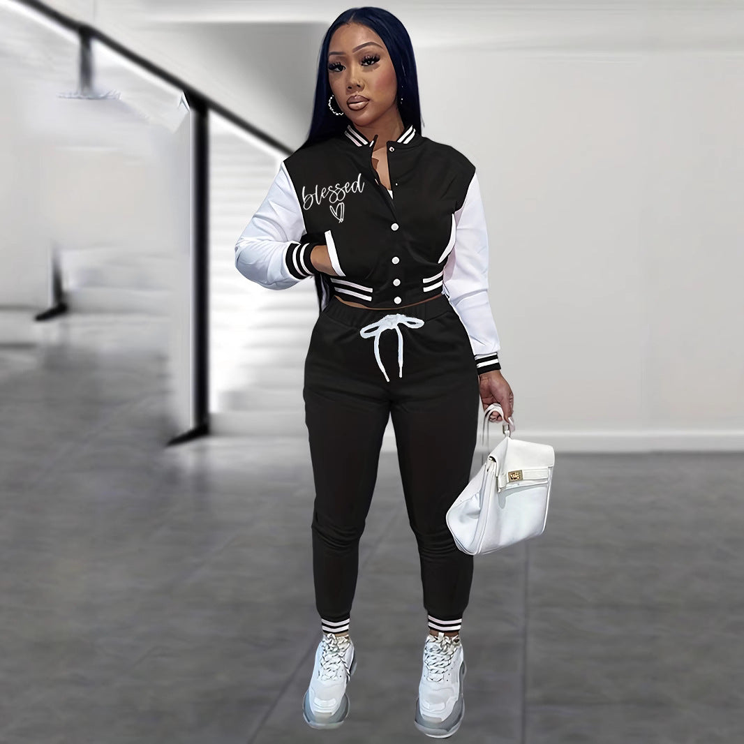 Women's sports jumpsuit with contrasting sleeves and fashionable NOVAE lettering