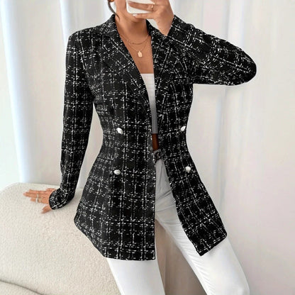 Women's long blazer with stylish check pattern and tailored cut NOVAE