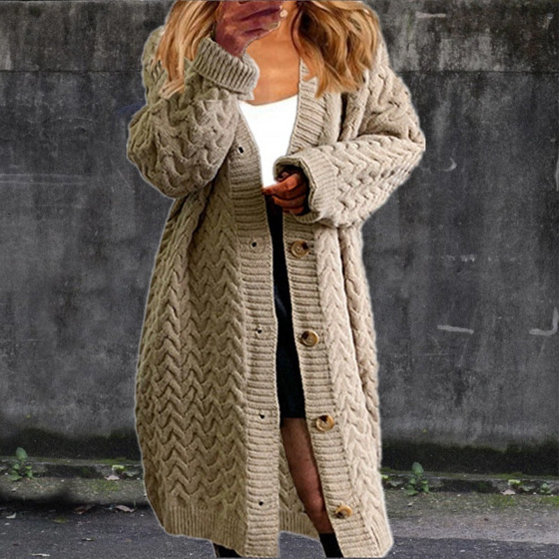 Women's chunky knit cardigan with button details and textured pattern NOVAE