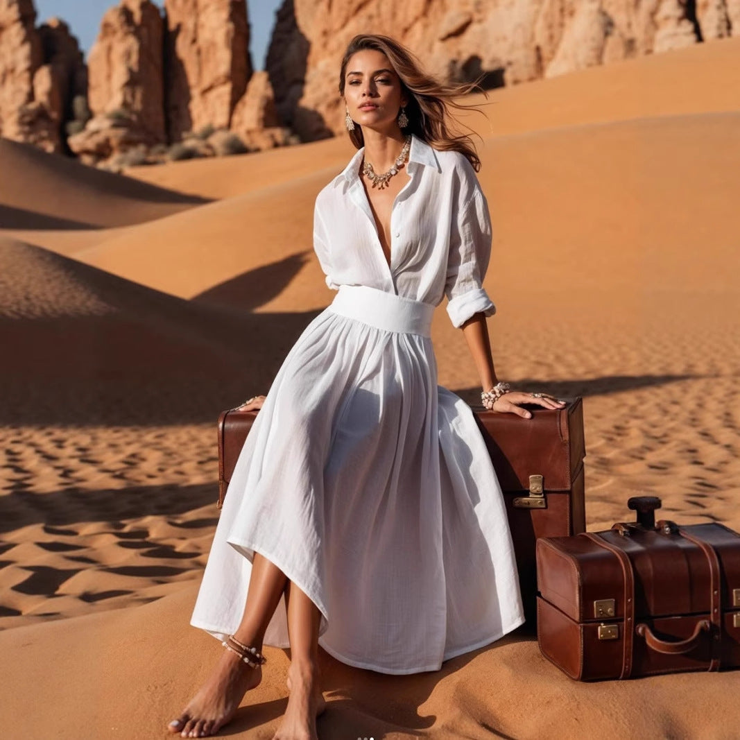 Women's shirt dress with asymmetrical hem and tailored cut NOVAE