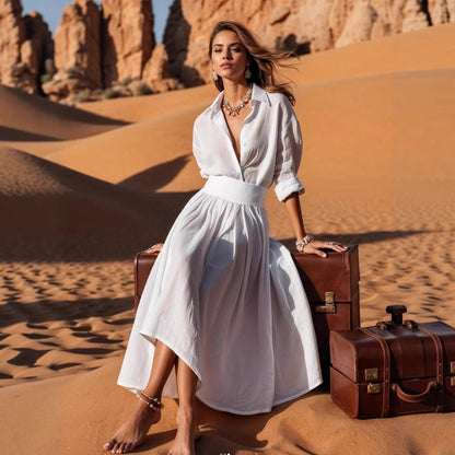 Women's shirt dress with asymmetrical hem and tailored cut NOVAE