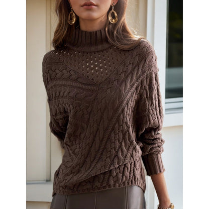 Women's knit sweater with high collar and detailed cable pattern NOVAE