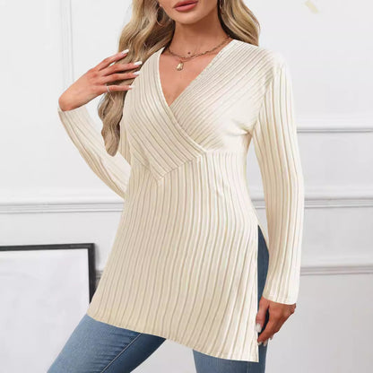 Women's Long-Sleeved Wrap Top with Textured Design NOVAE