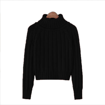 Women's knit sweater with high collar and ribbed texture NOVAE