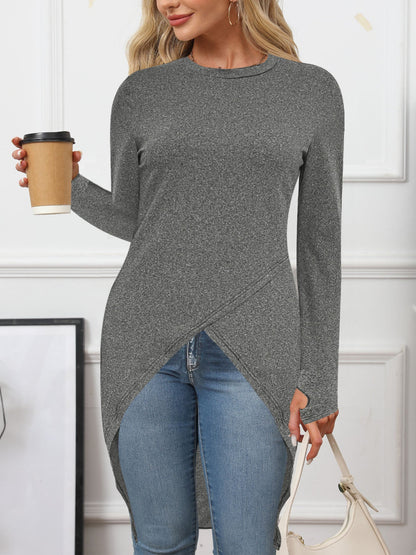 Women's asymmetrical long-sleeved top with fashionable wrap design NOVAE