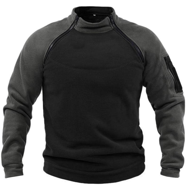 Men's fleece pullover with high collar and functional pockets NOVAE
