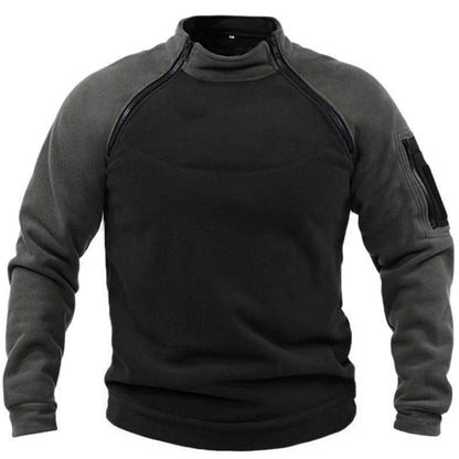 Men's fleece pullover with high collar and functional pockets NOVAE