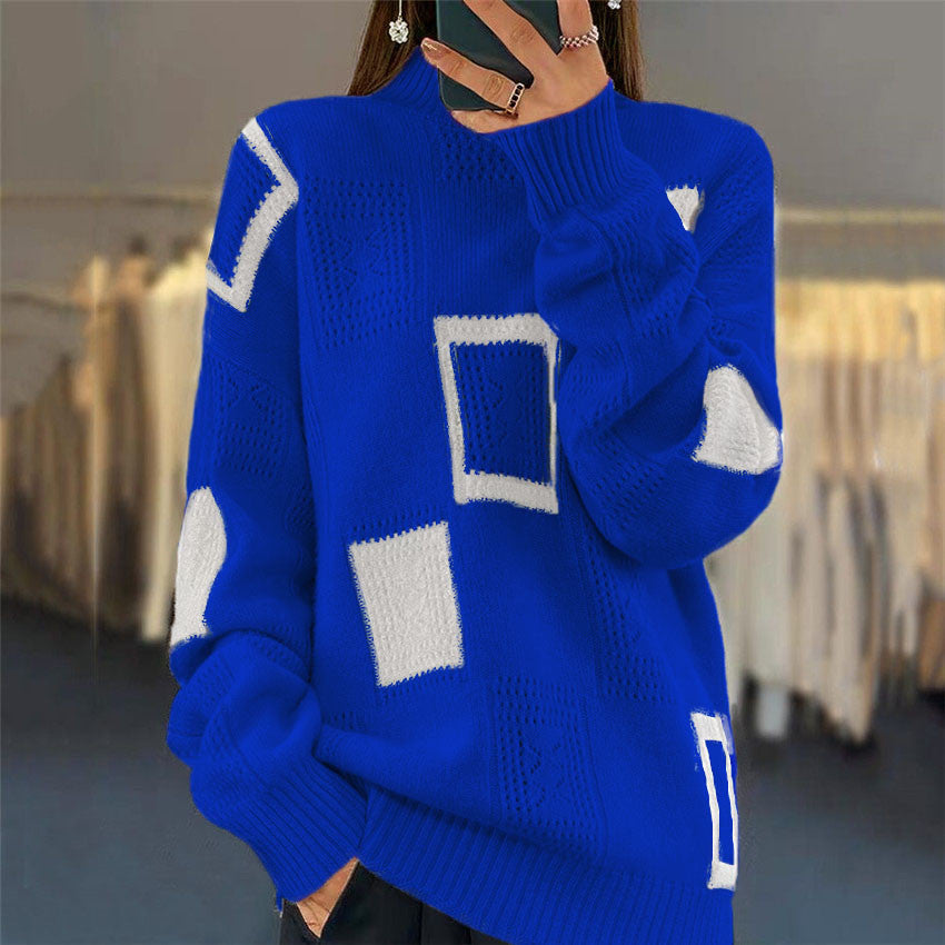 Women's fashionable sweater with structured patchwork pattern NOVAE