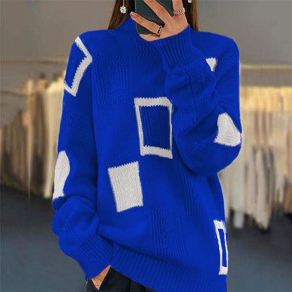 Women's fashionable sweater with structured patchwork pattern NOVAE