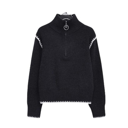 Women's knit sweater with high collar and zipper NOVAE