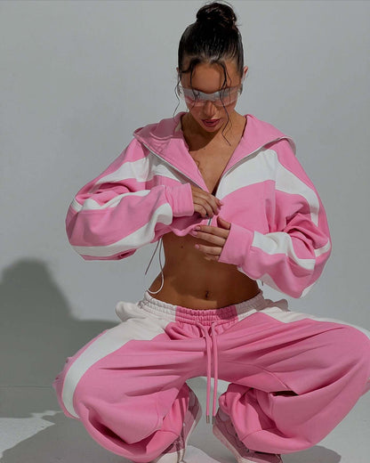 Women's casual tracksuit with hooded jacket and wide-legged jogging pants NOVAE