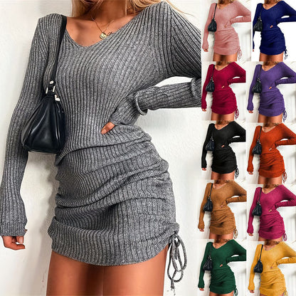 Women's knitted dress with a figure-hugging cut and ruching NOVAE