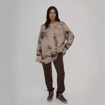 Women's casual knit sweater with fashionable ripped details NOVAE