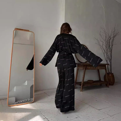 Women's fashionable satin set with long-sleeved jacket and trousers NOVAE